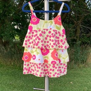penelope mack ltd: Size 5 girls 3-tiered pink & yellow floral tank top.